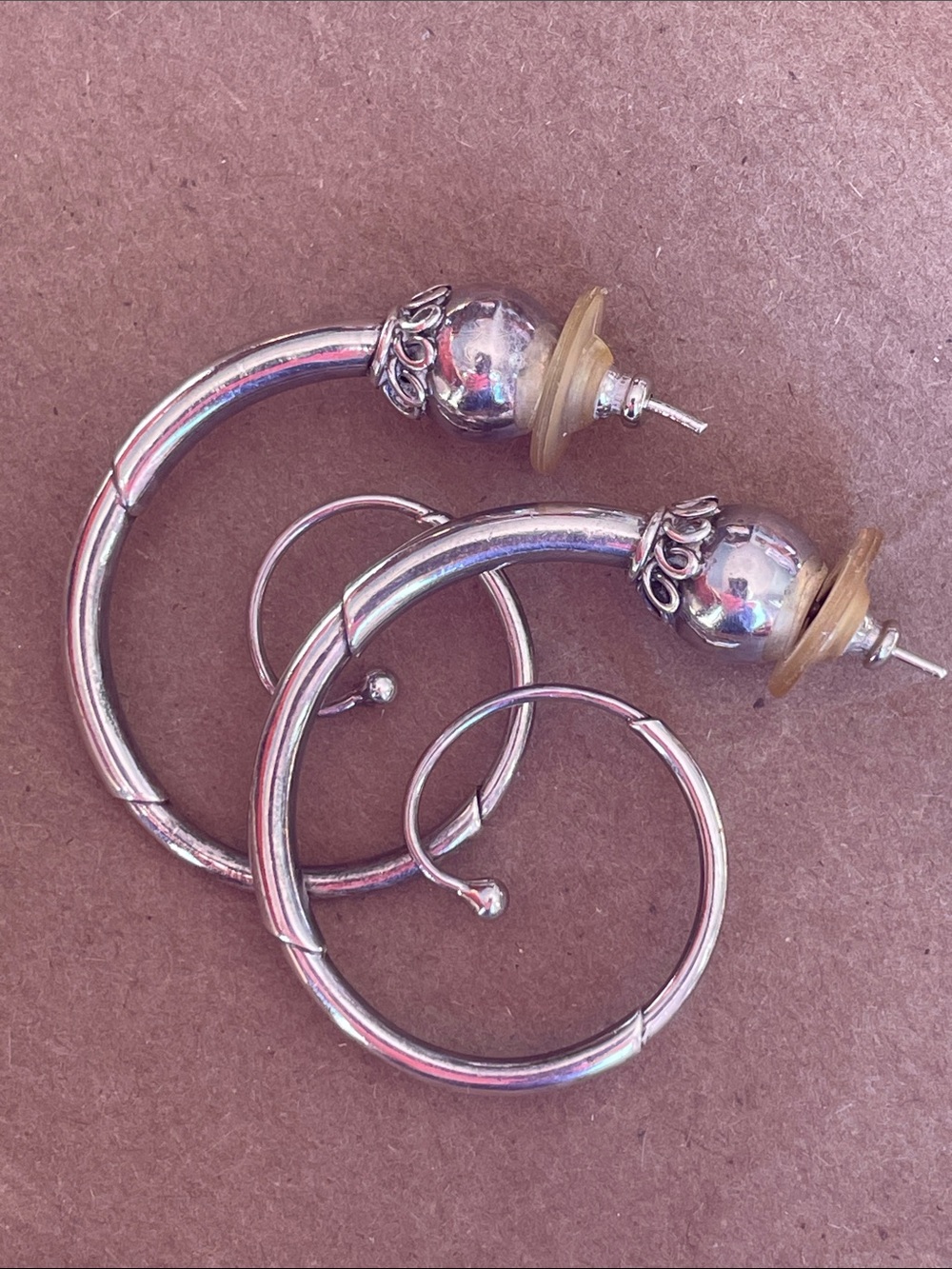 Sterling Silver Ancient Greek Style Hoop Earrings Argento 1990s